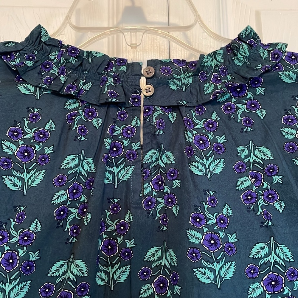 NWT J Crew L floral tunic top teal w purple flowers ruffle crew neck long sleeve - Picture 7 of 7